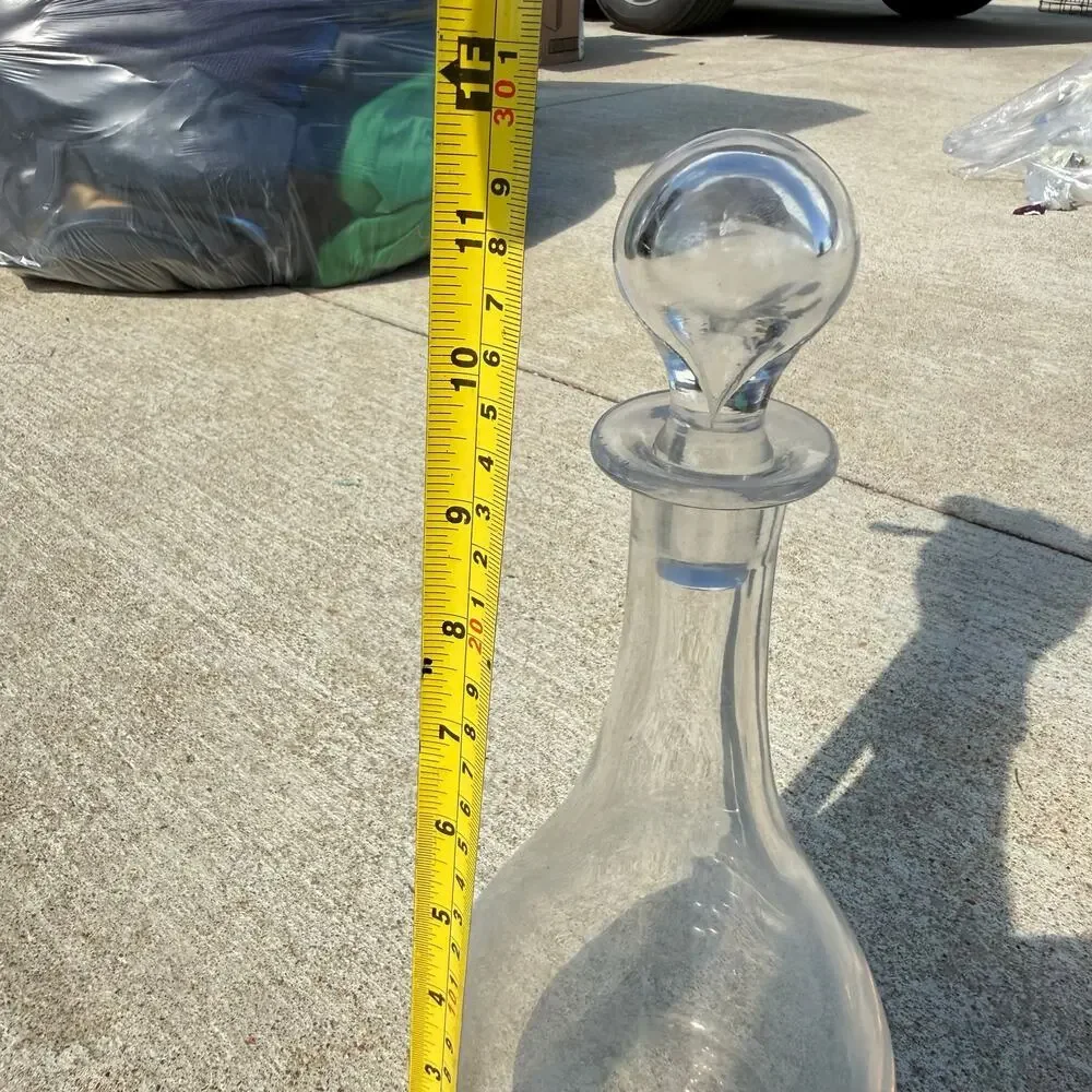 VTG Blown Crystal Glass Cruet Decanter W/ Tear Drop Stopper Clear 12” Signed VSL